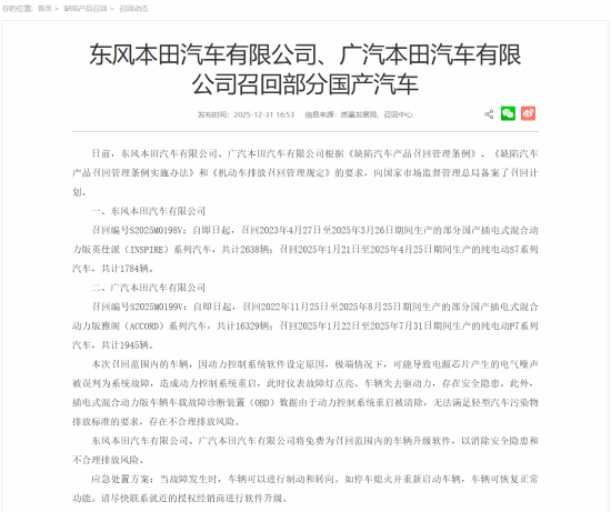 超2万辆本田新能源车紧急召回，背后隐藏的安全隐患竟如此致命