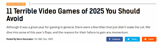 2025年最差游戏榜单出炉，这11款雷作竟然让玩家集体破防